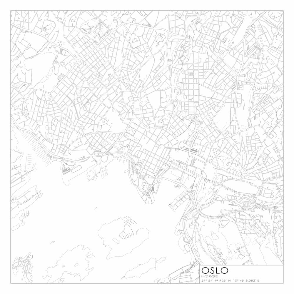 Oslo, Norge, City Map Black On White Blueprint Design