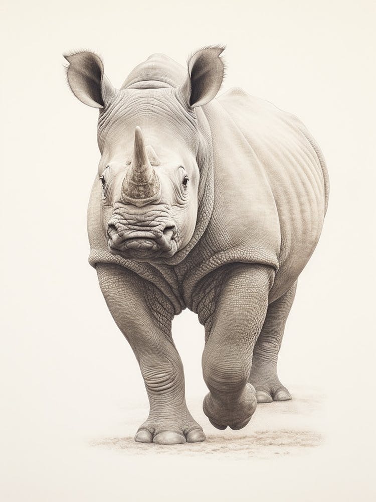 Grey Tonal Illustration Of A Rhino