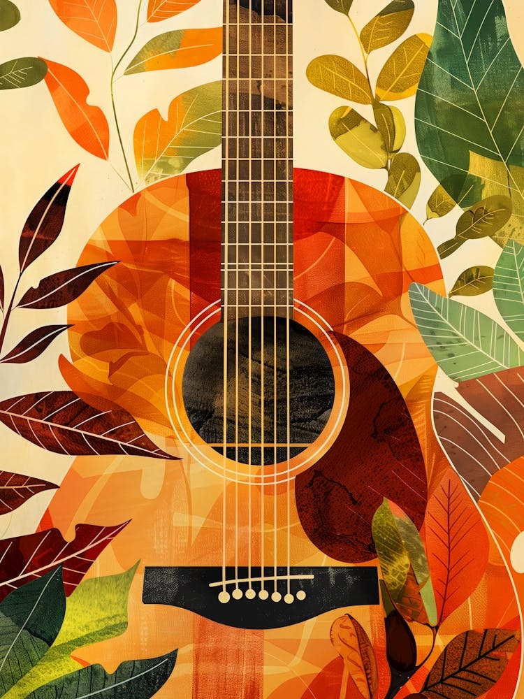 Guitar In Autumn Leaves music art