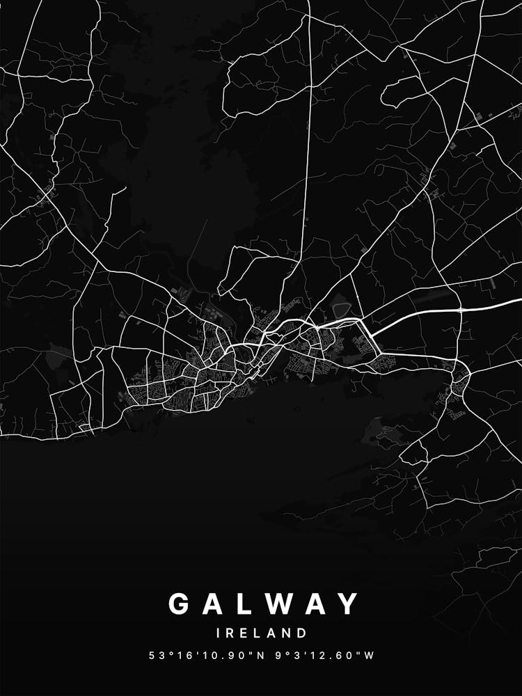 Galway Ireland Black Map