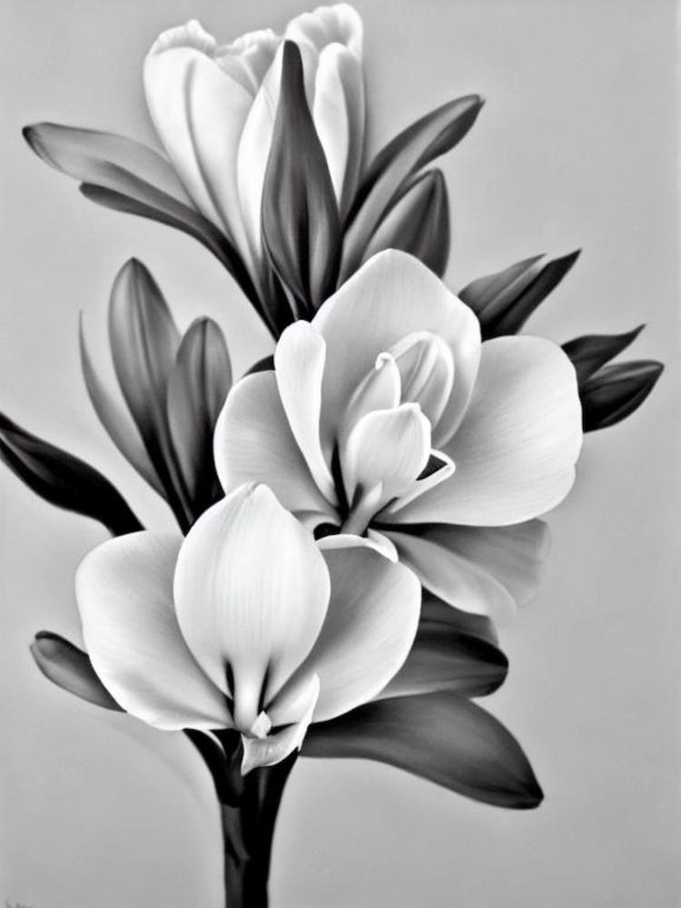 Freesia B&W Pencil 4 Flower