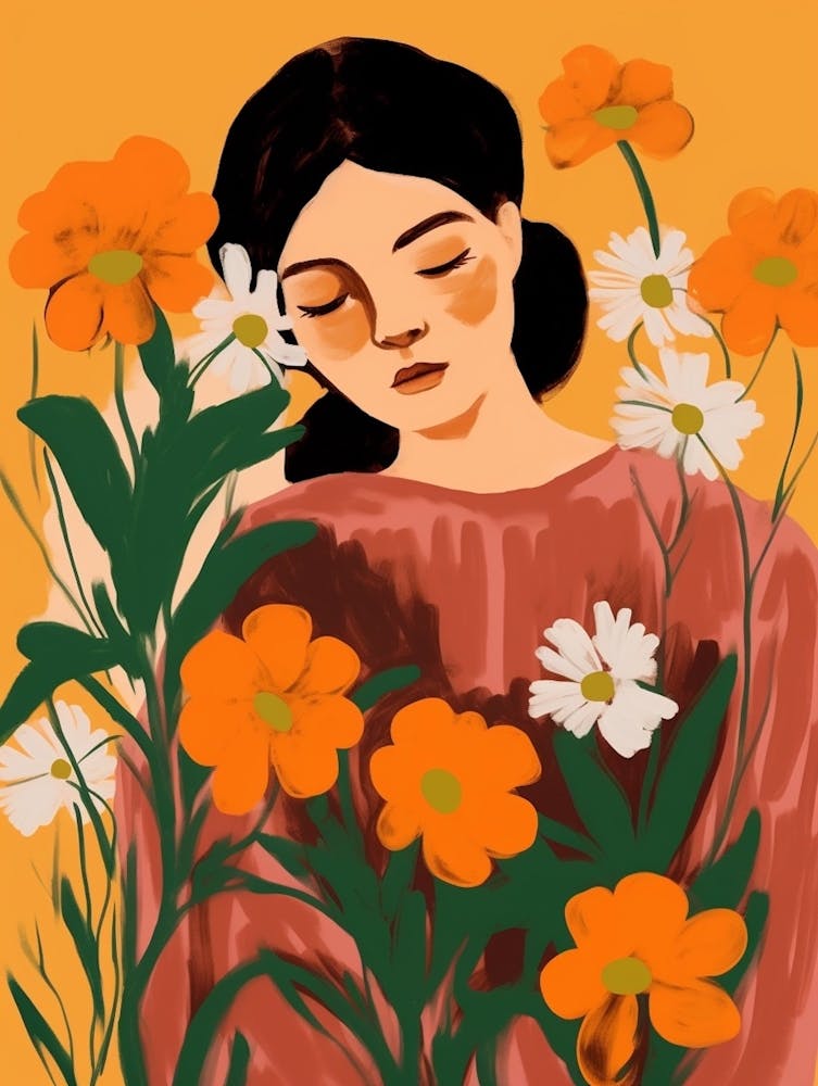 Woman With Autumnal Flowers Portulaca 2
