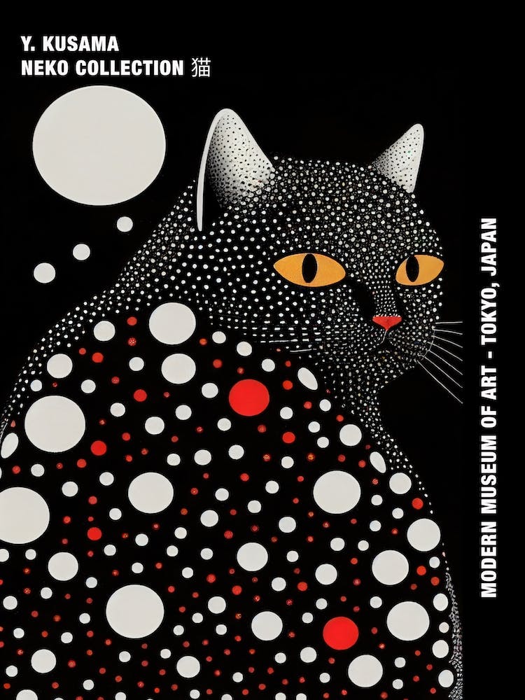 Yayoi Kusama Inspired Cat Red Black Poster