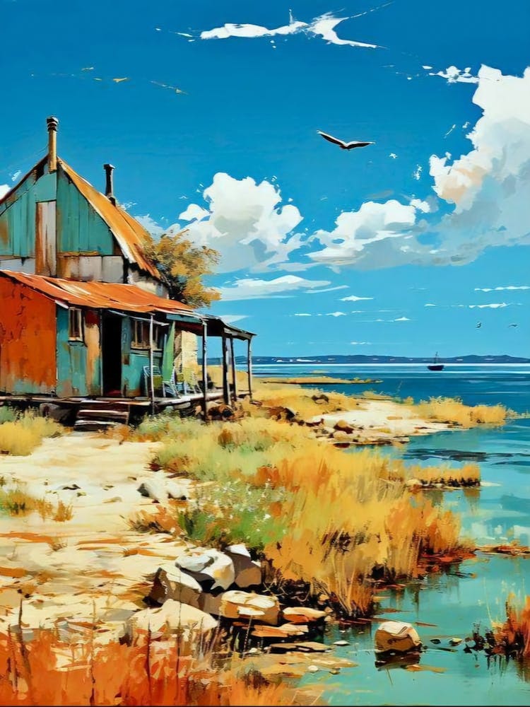 The Old Cabin by the Sea | Turquoise Waters and Blue Sky Rustic Bohemian Slow Living Idyllic | Landscape Port Harbour Costal Scenery