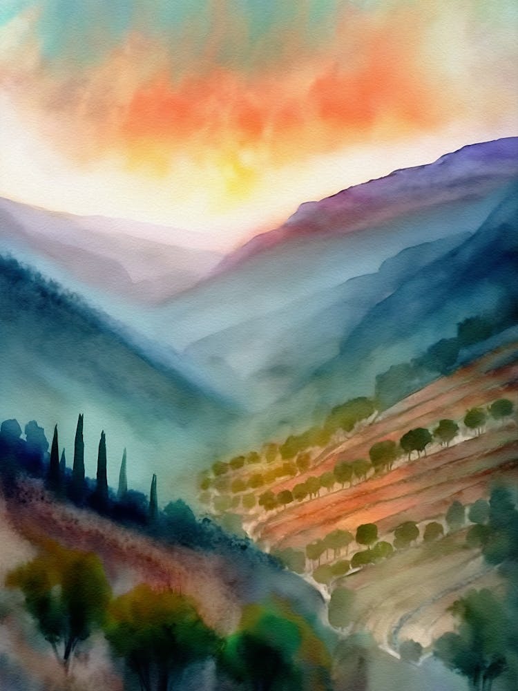 Toskanische Landschaft Aquarellmalerei