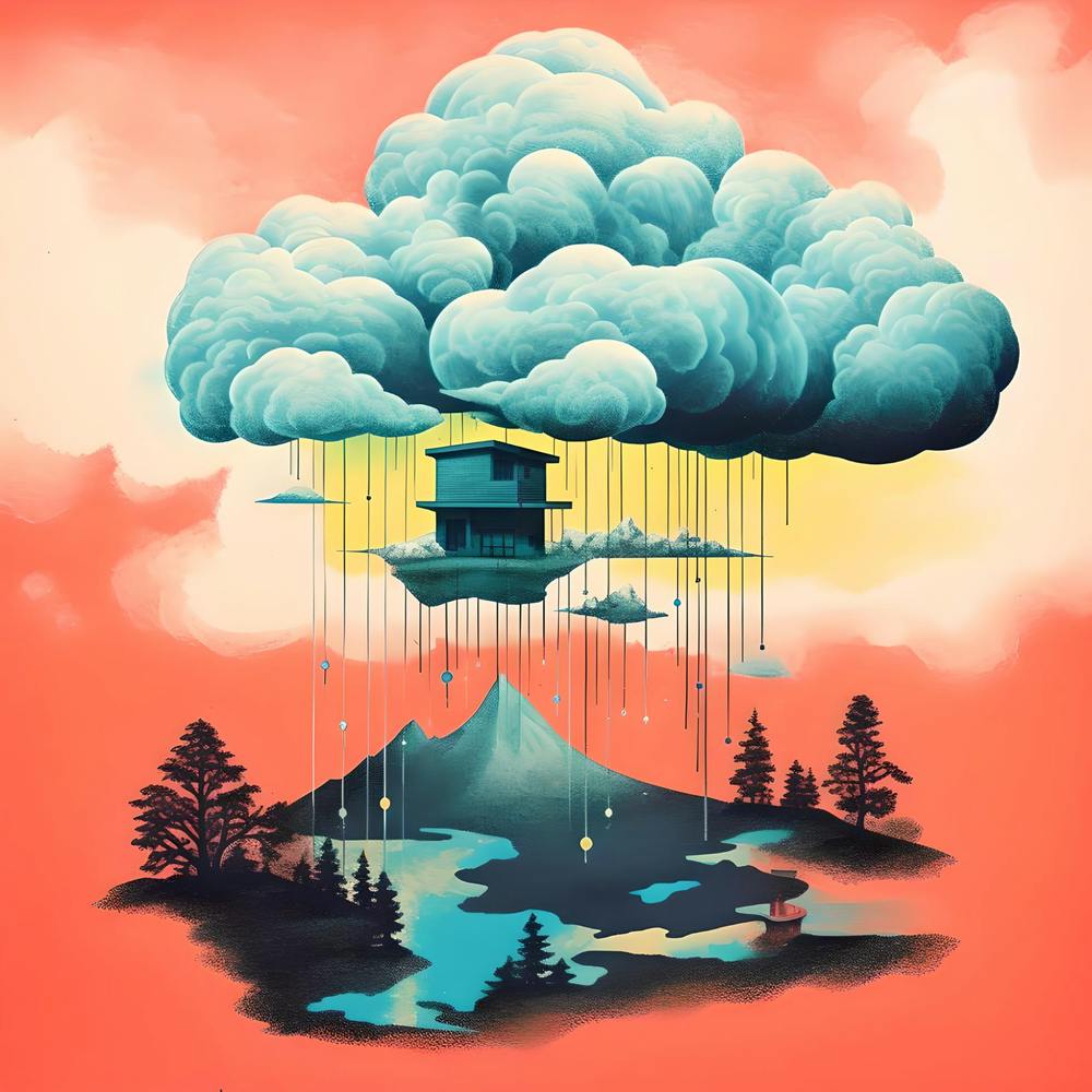 Risograph Style Surreal Scene, Vibrant Trippy Candy Colours 3