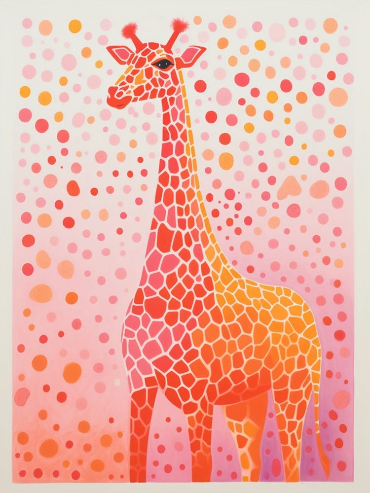 Pink Orange Giraffe Portrait Patterns 1