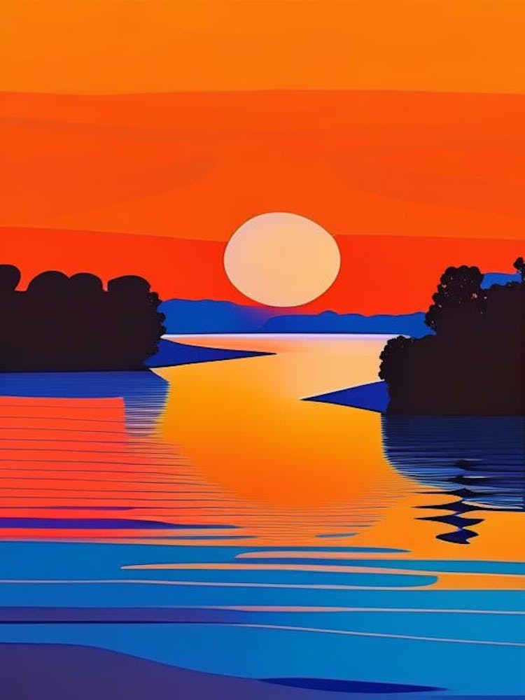 Moderner Sonnenuntergang über Seenlandschaft 1