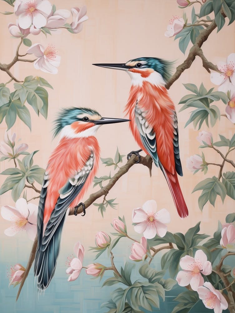 Vintage Japanese Inspired Bird Print Kingfisher 4