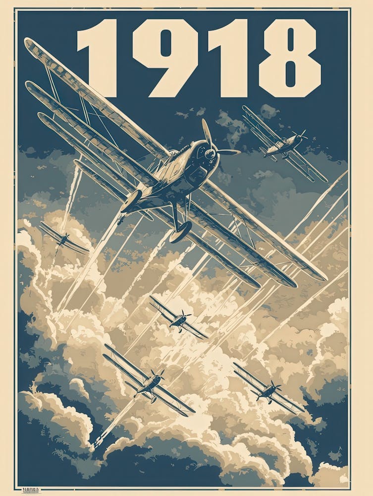 Aihrgdesign A Vintage Aviation Poster Depicting 1918 Biplane