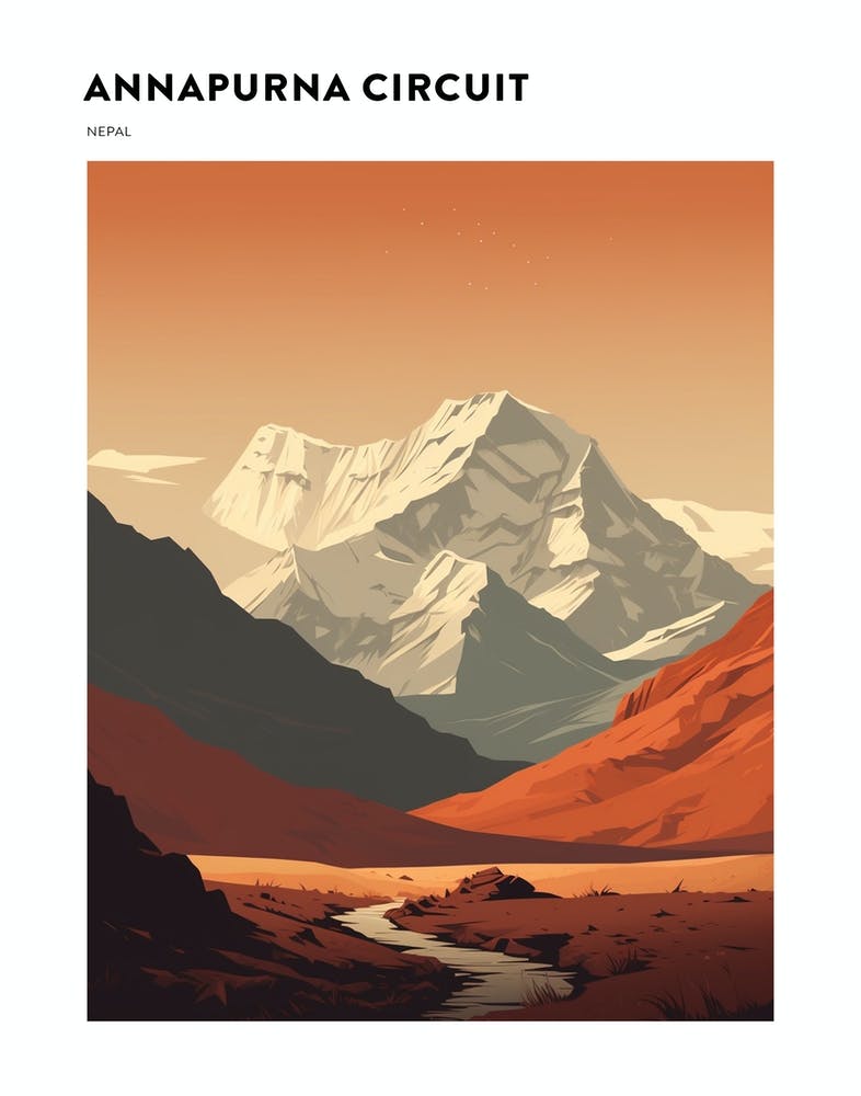 Annapurna Circuit Nepal 1 Hiking Trail Landscape Poster