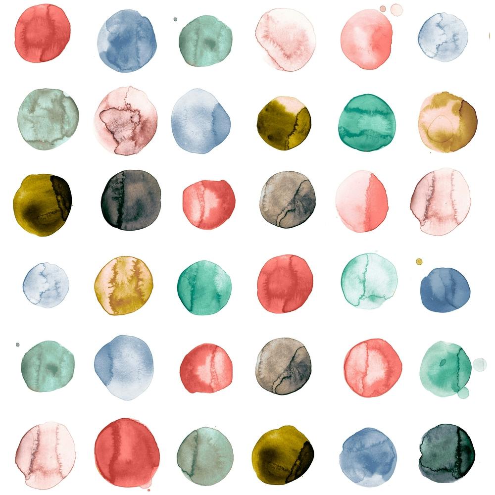 Watercolor Circles Coral Green Square