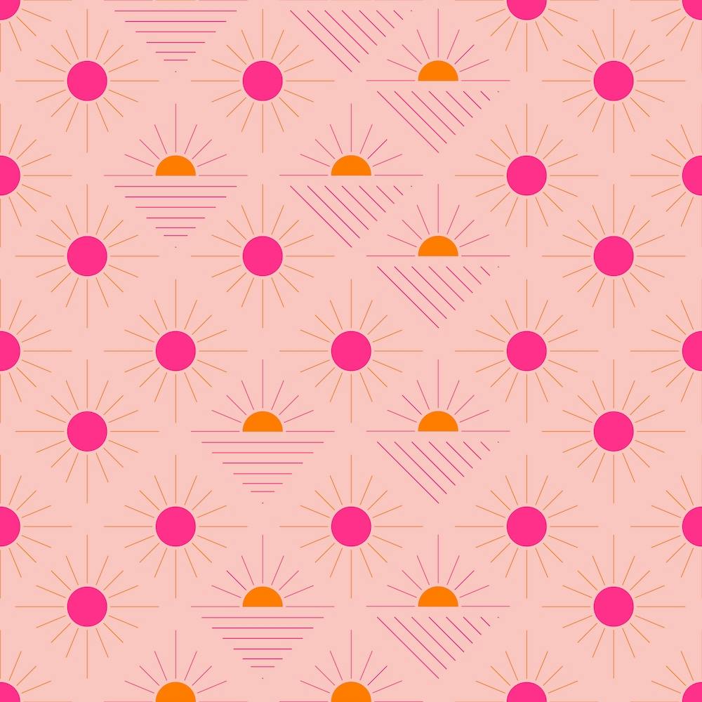 Geometric Pattern With Bright Pink And Orange Sunshine On Light Pink Square