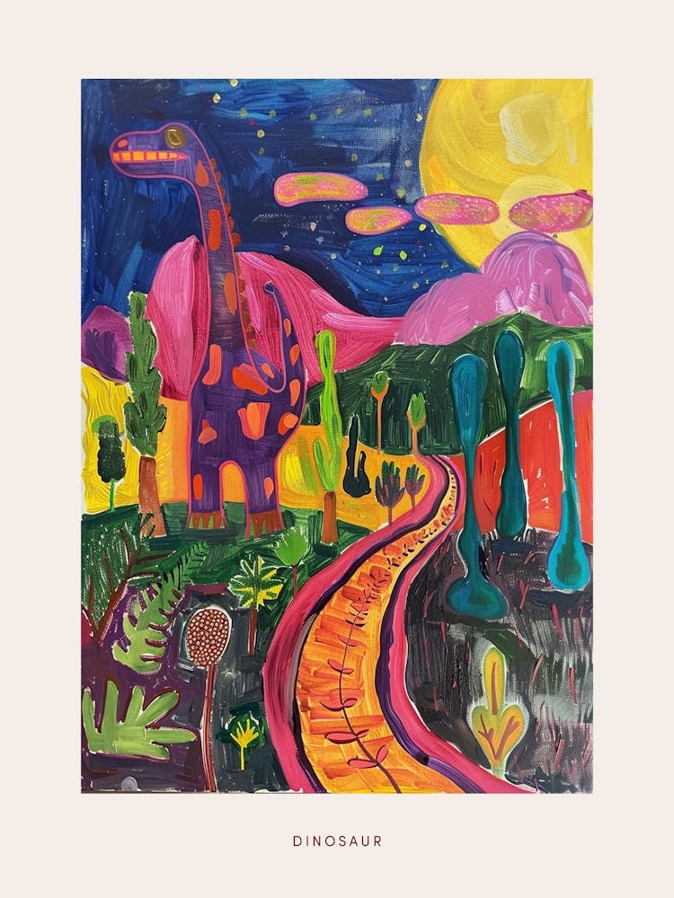 Colourful Dinosaur Painting Landscape 1 Poster