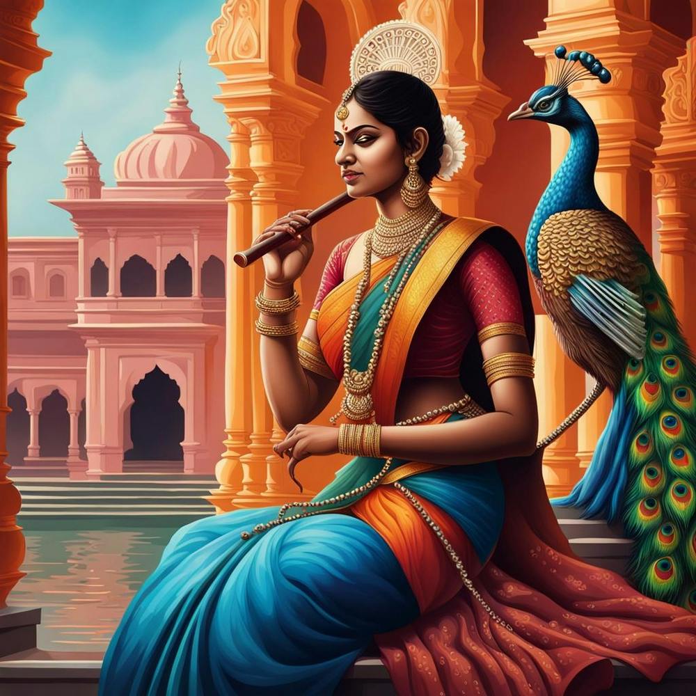 Indian Woman Playing Flute