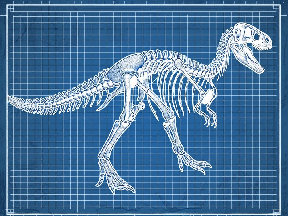Maiasaura Skeleton Hand Drawn Blueprint 1
