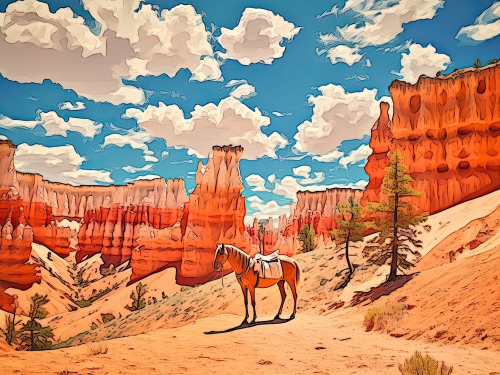 Horses Painting In Bryce Canyon Utah, Usa, Landscape 2