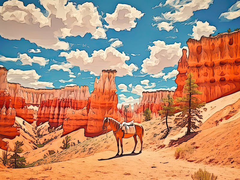 Horses Painting In Bryce Canyon Utah, Usa, Landscape 2