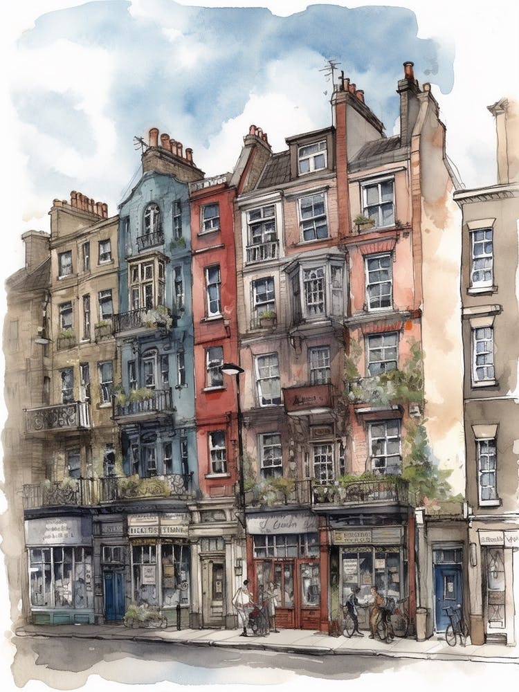 Spitalfields London Neighborhood, Watercolour 1
