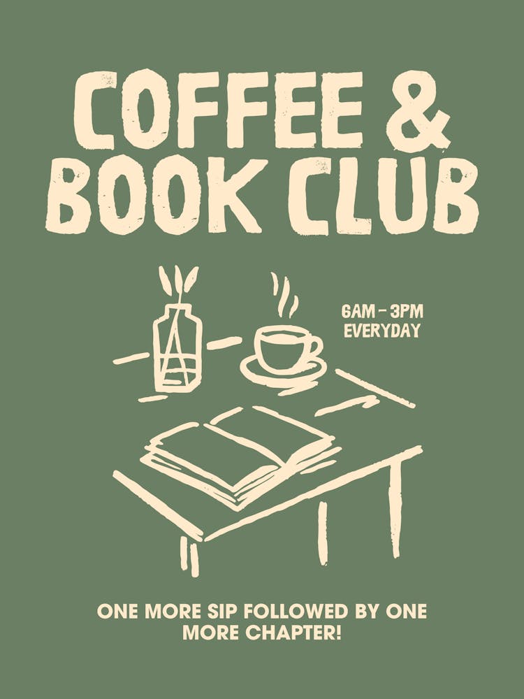 Coffee Club Print | Book Club Print | Bookish Print | Book Lovers Print | Earth Tone Wall Art | Bookish Wall Art |