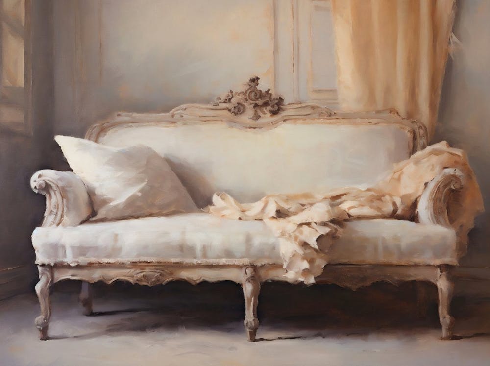 Vintage Antique Couch Oil Painting, Neutral Still Life Painting, Luxurious Vintage Interior, Rustic Oil Painting, Printable Vintage Art