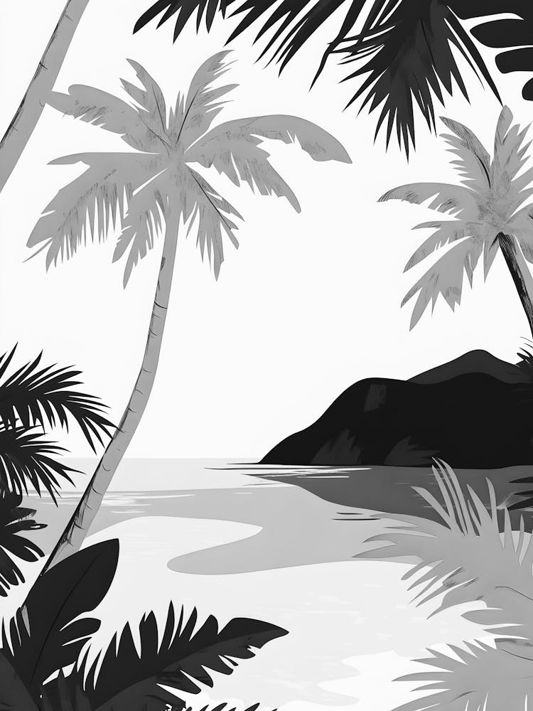 Black And White Tropical Landscape
