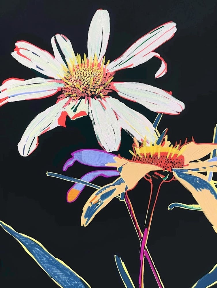 Fleurs Néon Sur Pâquerette Noire 1