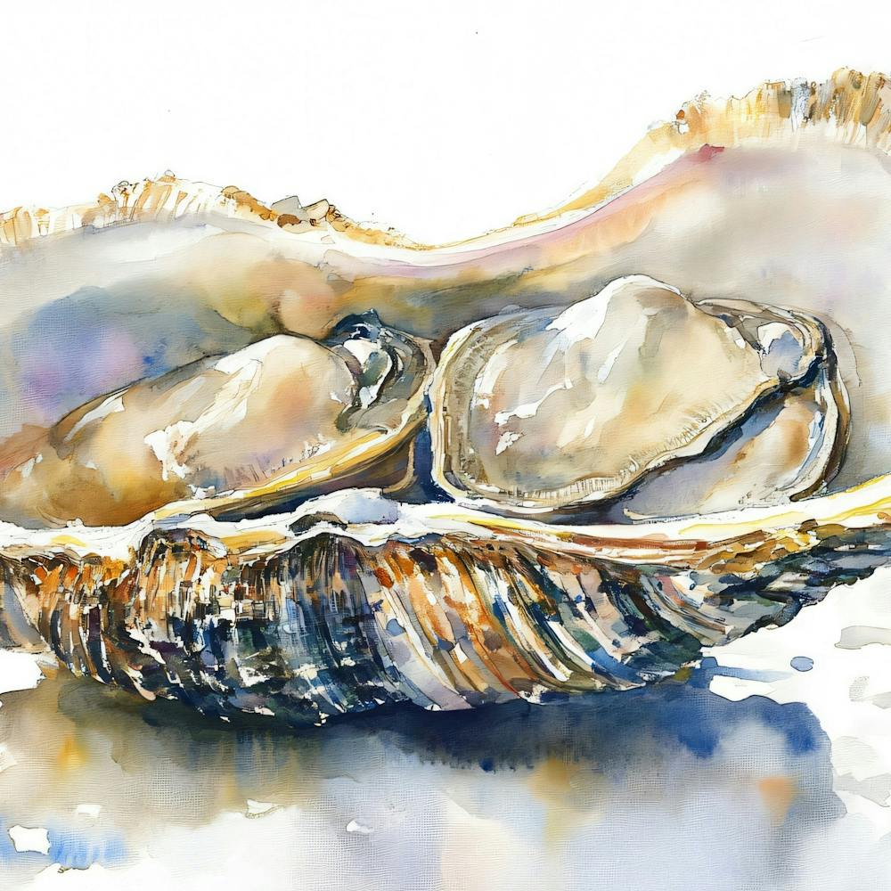 Watercolor Illustration Of An Oyster