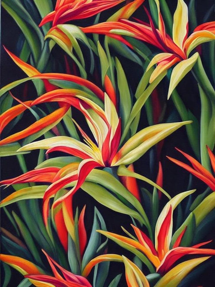 Bird Of Paradise Still Life Oil Painting Flower