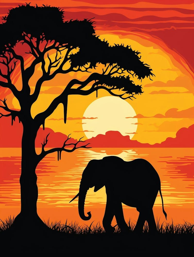 African Elephant Sunset Silhouette 4