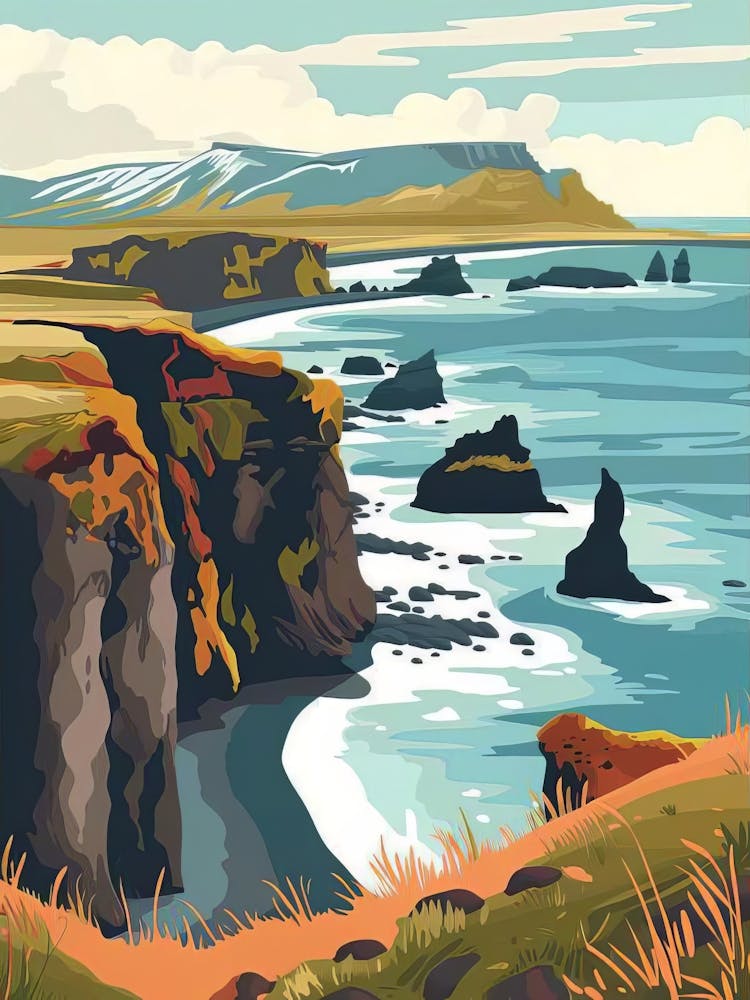 Iceland Print Iceland Illustration Iceland Travel Poster Iceland Painting Northern Lights Print Iceland Gifttraveler Gift