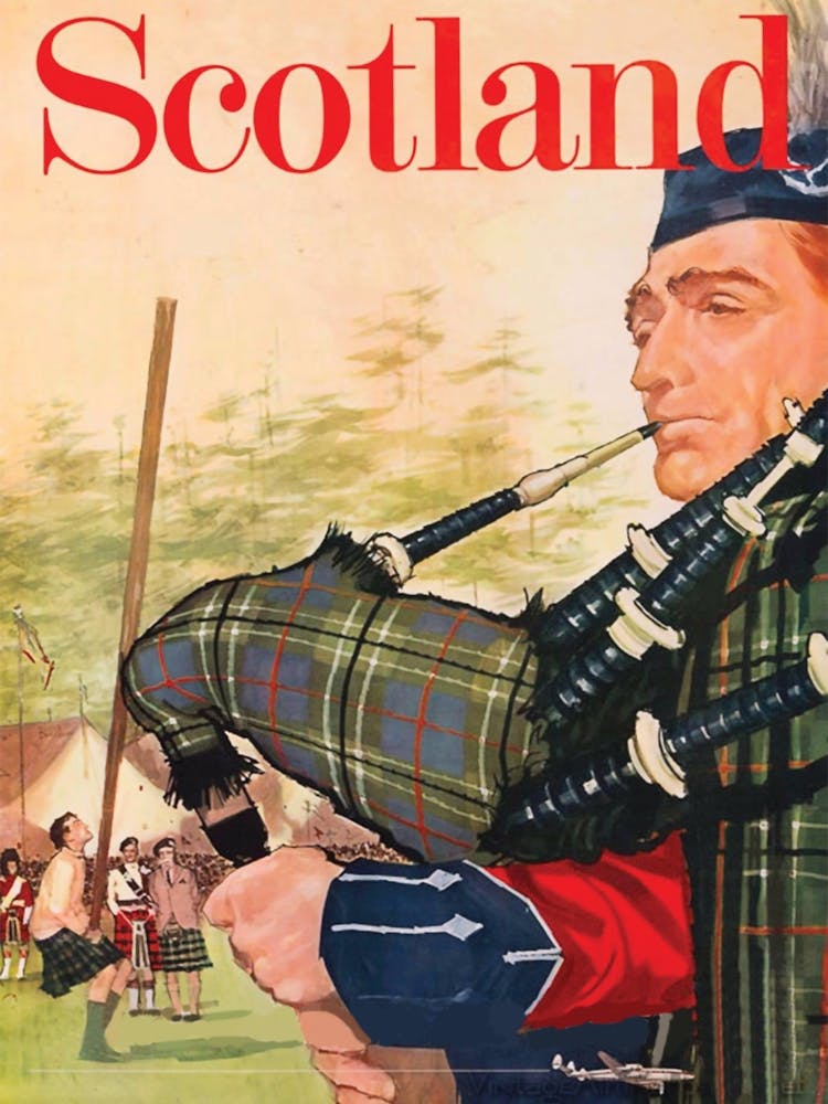 Schottland, Dudelsackspieler mit seinem Instrument