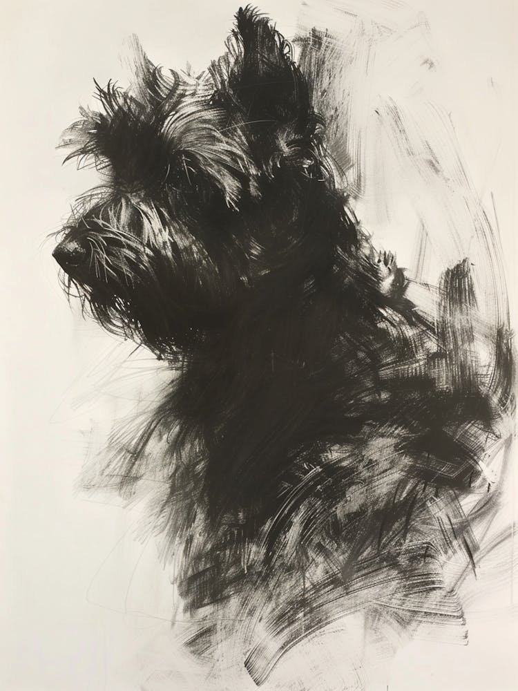 Briard Dog Charcoal Line 1