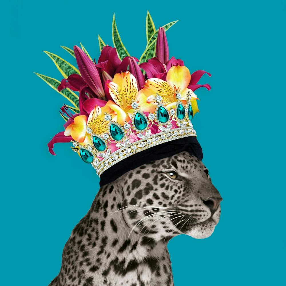 Royal Leopard Wearing Floral Crown In Blue 1