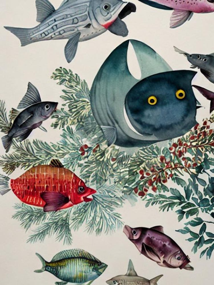 Anglerfish Vintage Graphic Watercolour