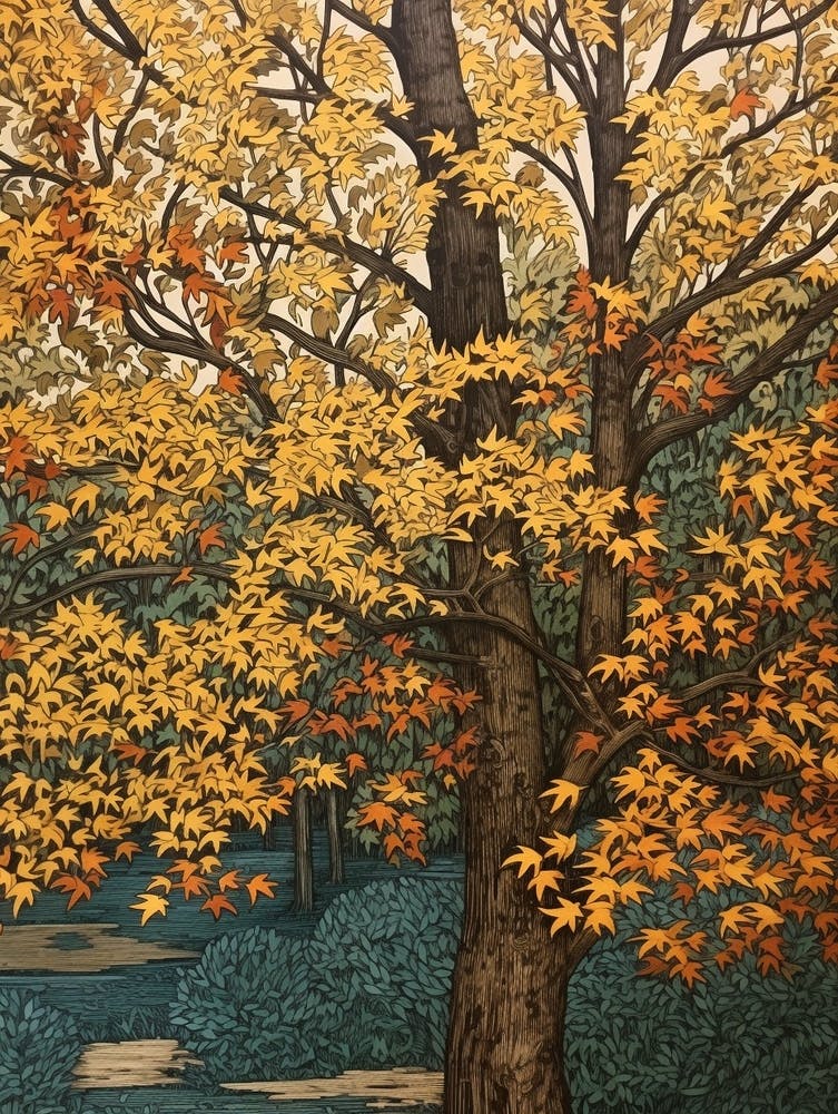 American Hornbeam 1 Vintage Autumn Tree Print 