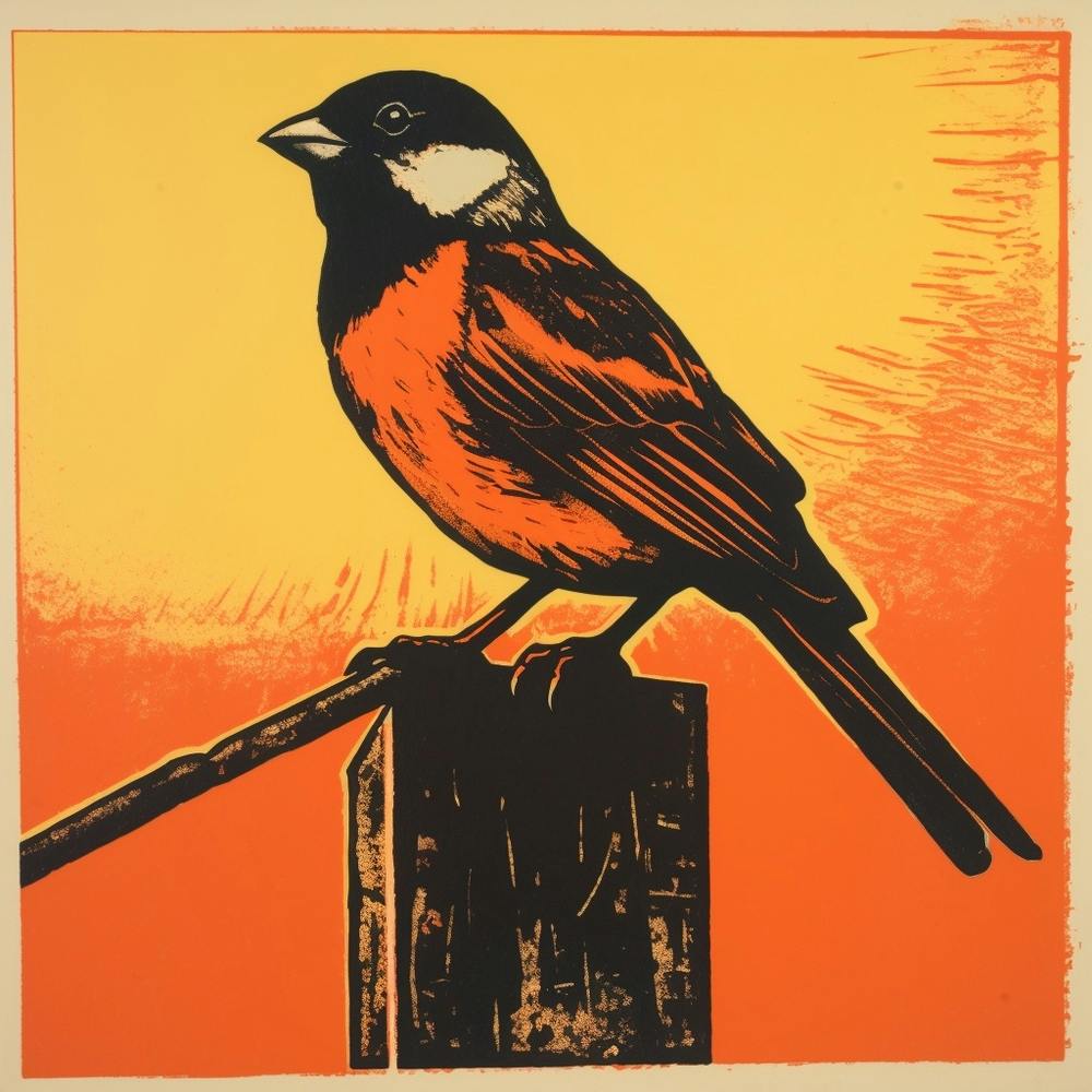 Lithographie d'oiseau rétro - Moineau domestique 2