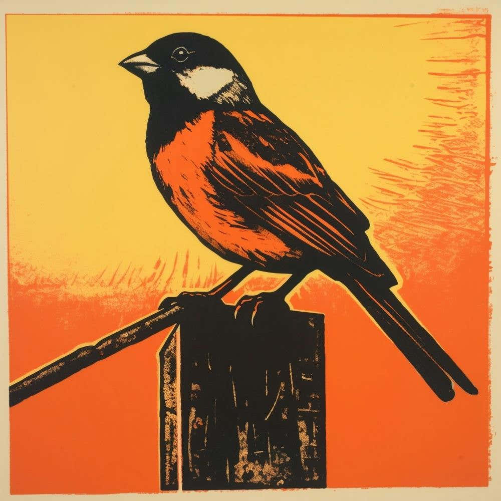 Retro Bird Lithograph House Sparrow 2