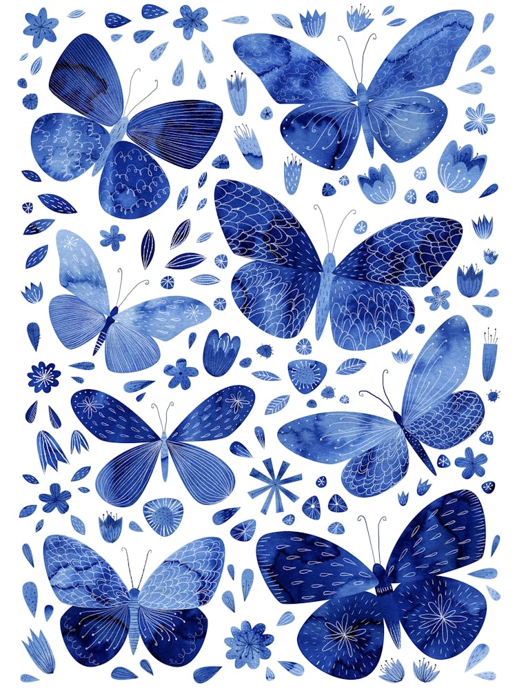 Butterfly Watercolor Indigo Blue
