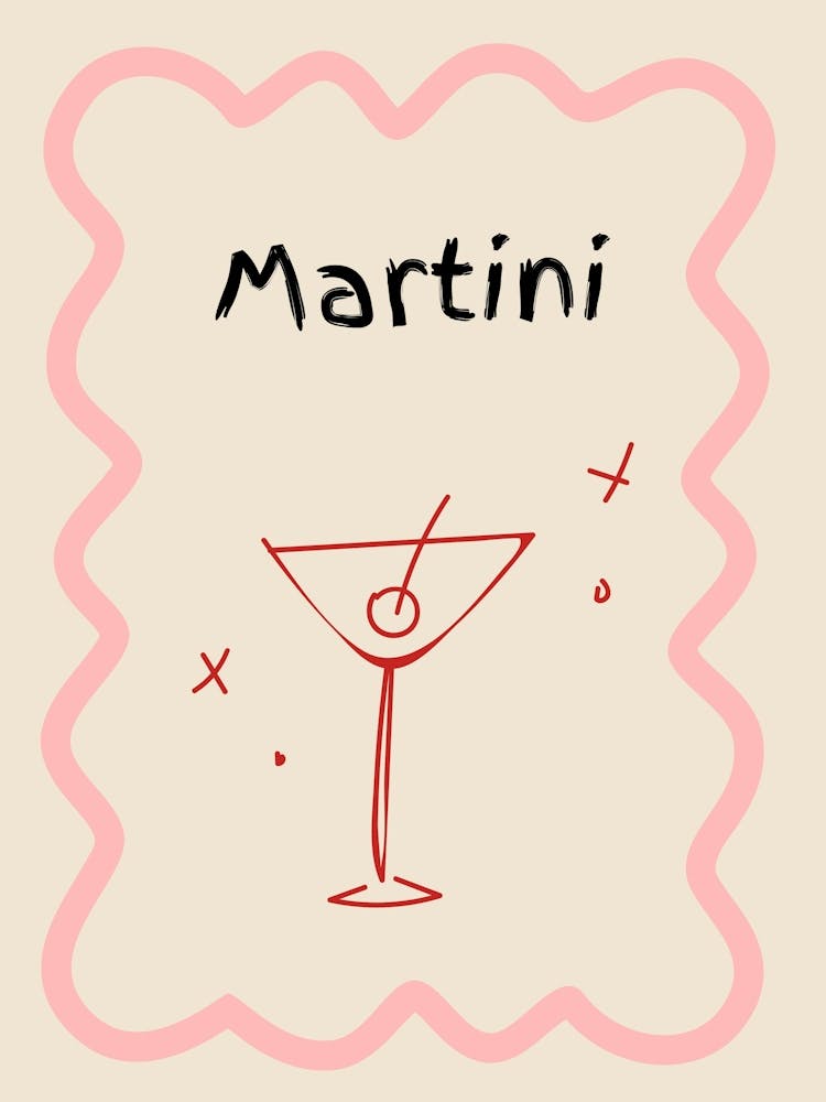 Martini Doodle Poster Pink & Red