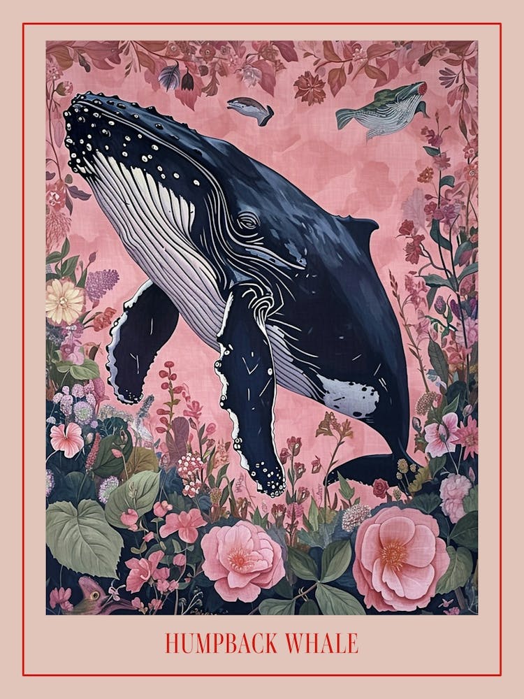 Floral Animal Painting Humpback Whale 1 Poster