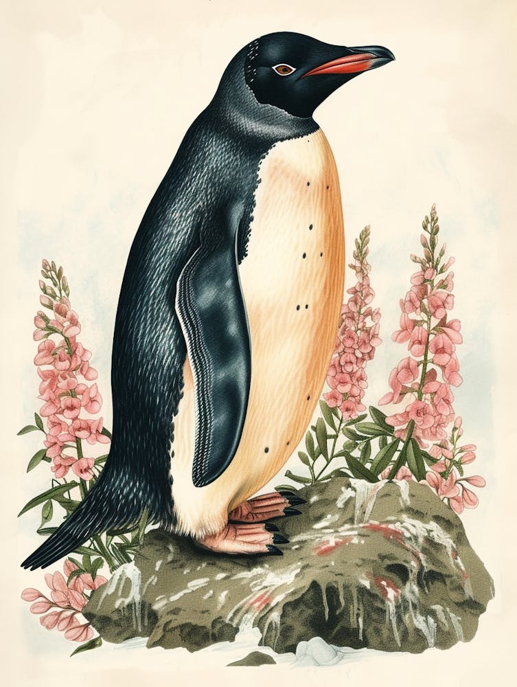 Adlie Penguin Deception Island Vintage Botanical Painting 1