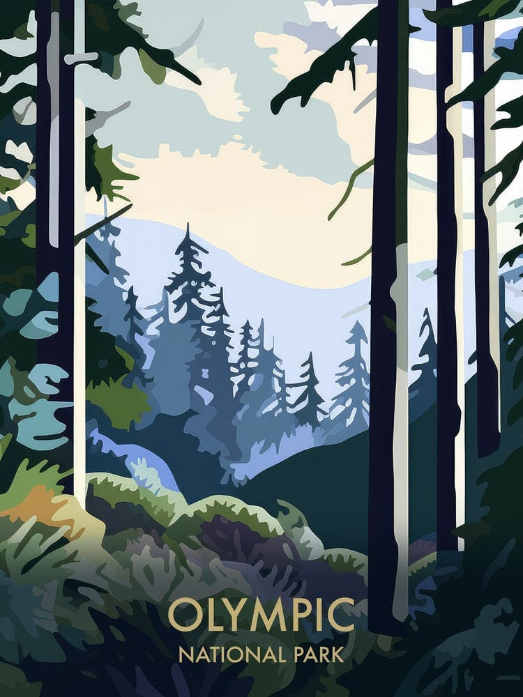 Olympic National Park Matisse Style Vintage Travel Poster 1