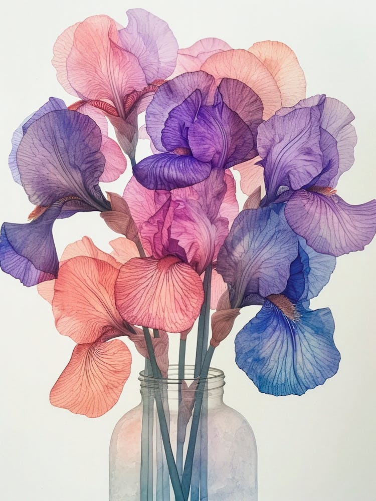 Pink and Purple Iris In A Vase