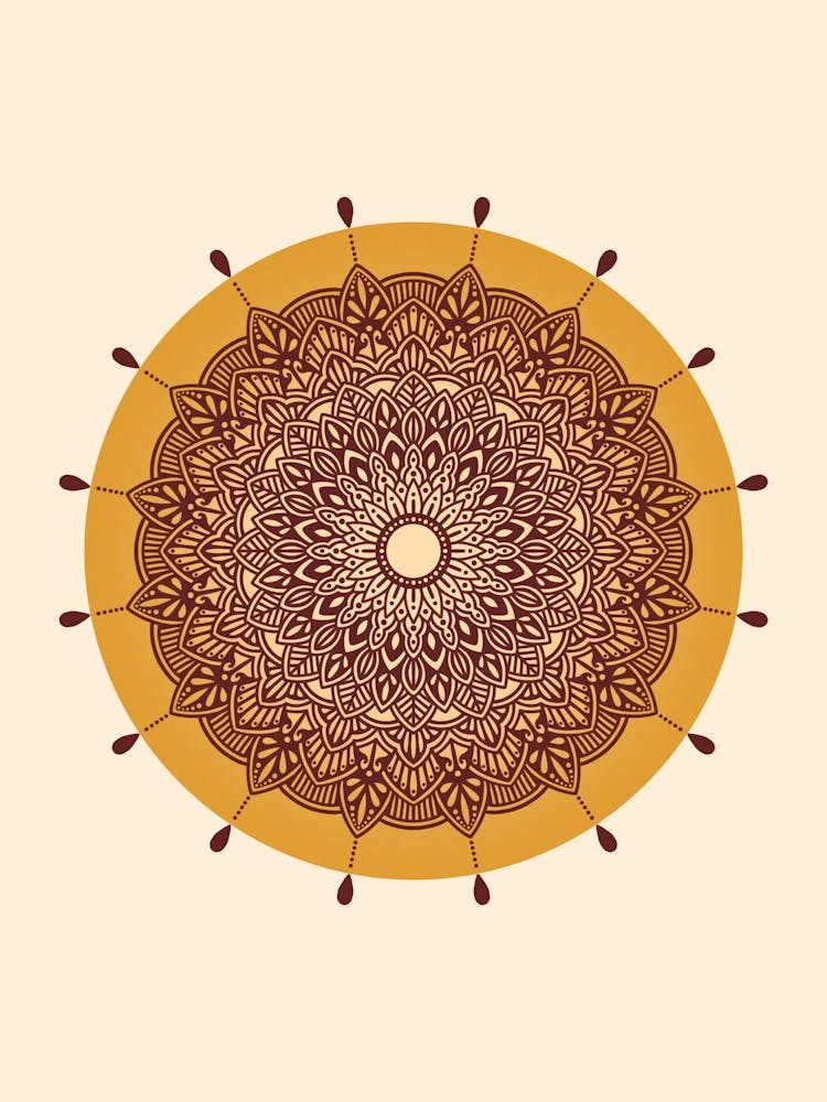 WA240003 - Golden Yellow and Maroon Mandala - Intricate Bohemian Art Design