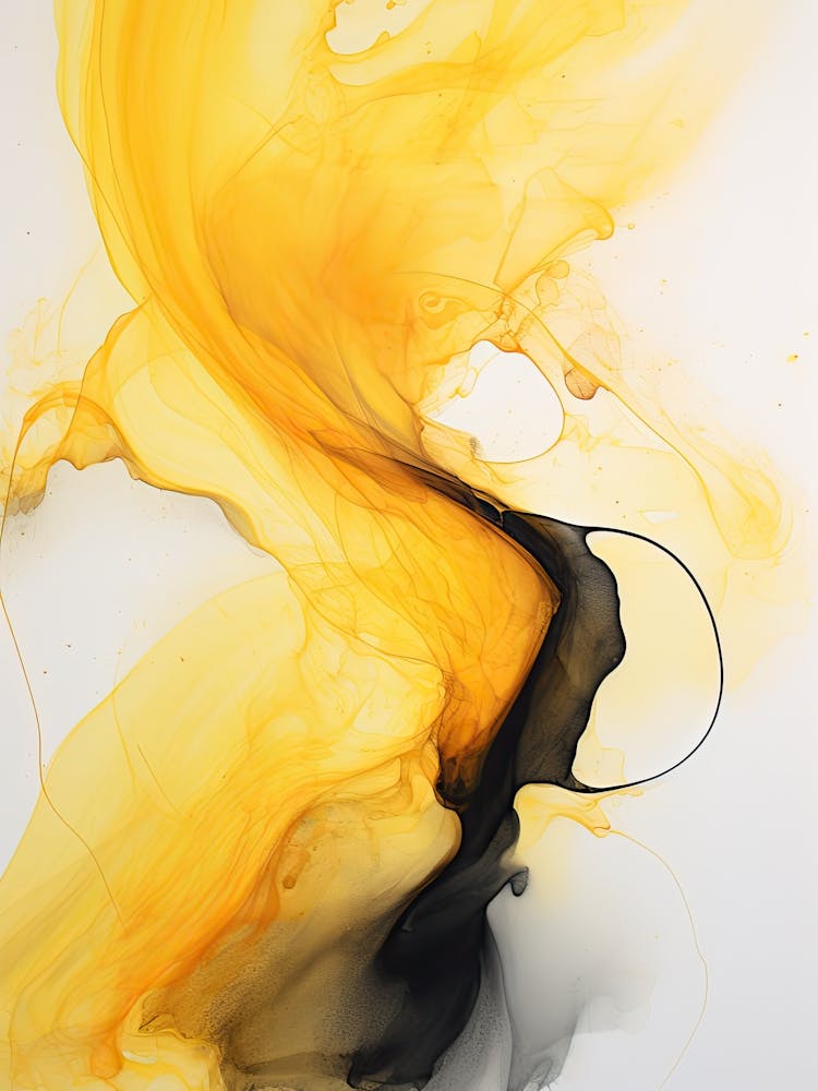 Yellow And Black Flow Asbtract Painting 0