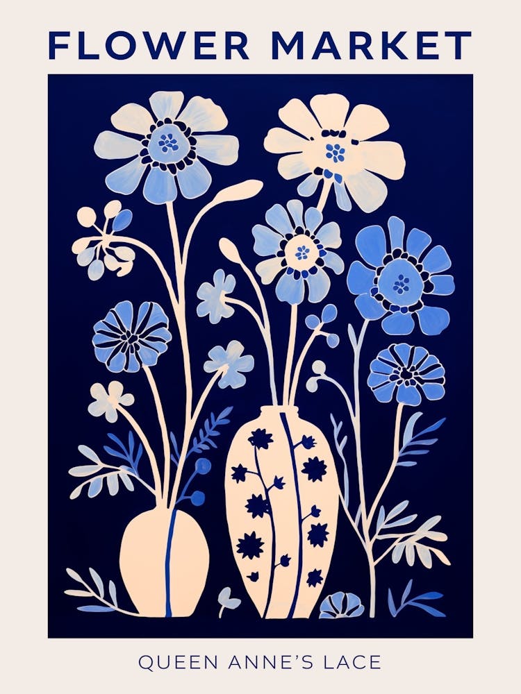 Blue Flower Market Poster Queen Annes Lace 1
