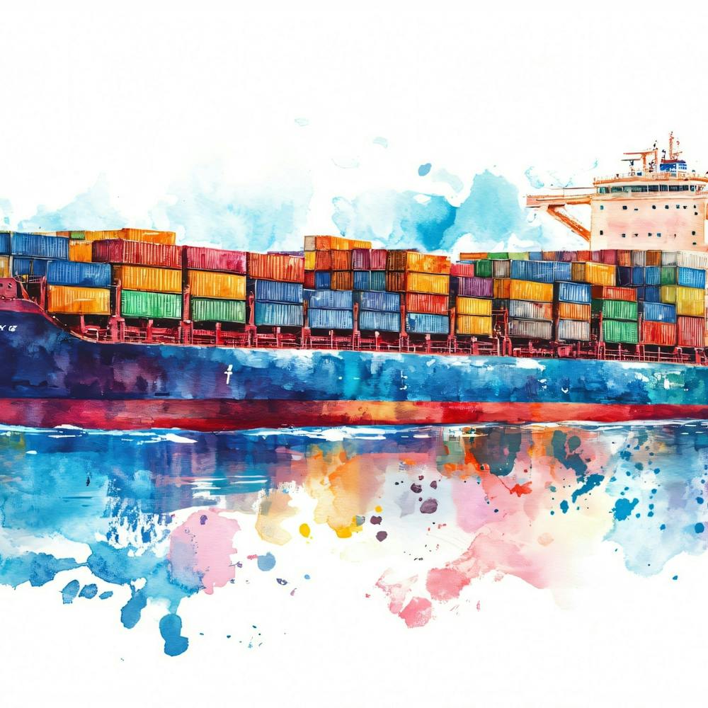 Peinture Aquarelle de Porte-Conteneurs
