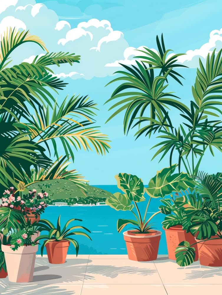Tropical Garden With Palm Trees