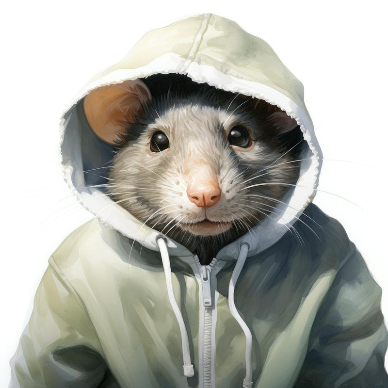 Watercolour Cartoon Rat In A Hoodie 2